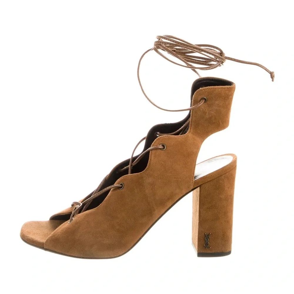 Saint Laurent Babies Suede Lace-Up Sandal, Tan. Size 39.5, gently used. - Picture 8 of 8